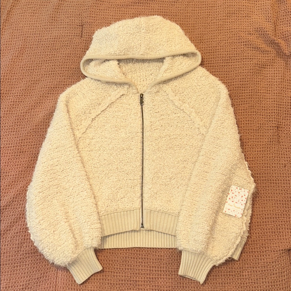 NWT Free People Furry Time Zip Up Sweater Jacket size small in ivory / cream